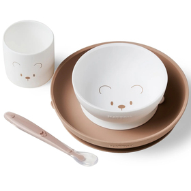 Набор посуды Nattou: 2 тарелки, чашка, ложка white/beige bear 874106